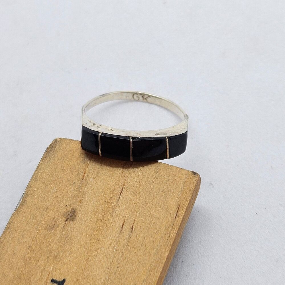 George Kee Native Navajo GK Sterling Silver and Onyx Channel Ring Size 5.5 925